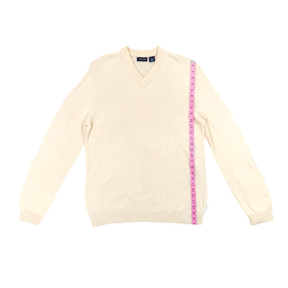 STRUCTURE 100% Lambswool Beige Tan Long Sleeve Pullover V-Neck Sweater Size L - Picture 4 of 5